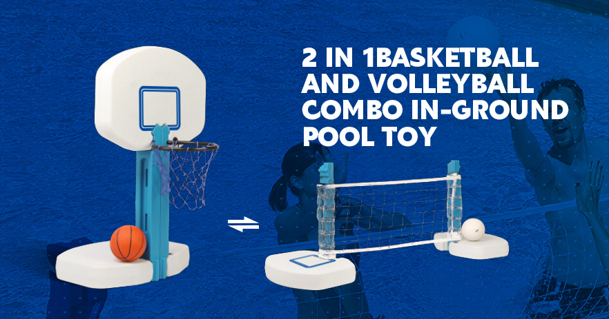 3 Màrt Teachdaireachd Ùr 2 Ann an 1 Ball-basgaid is Ball-volley Combo In-Ground Pool Toy